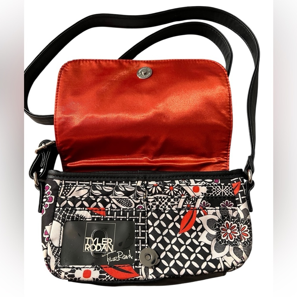 Tyler Rodan Floral Black and White Crossbody Bag with Purple & Orange Accents - Picture 4 of 16